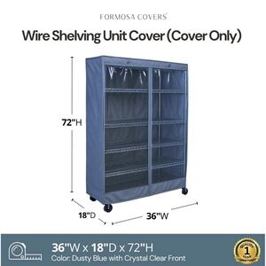 Shelving Rack Cover with One See through PVC Panel in Color Dusty Blue 36x18x72
